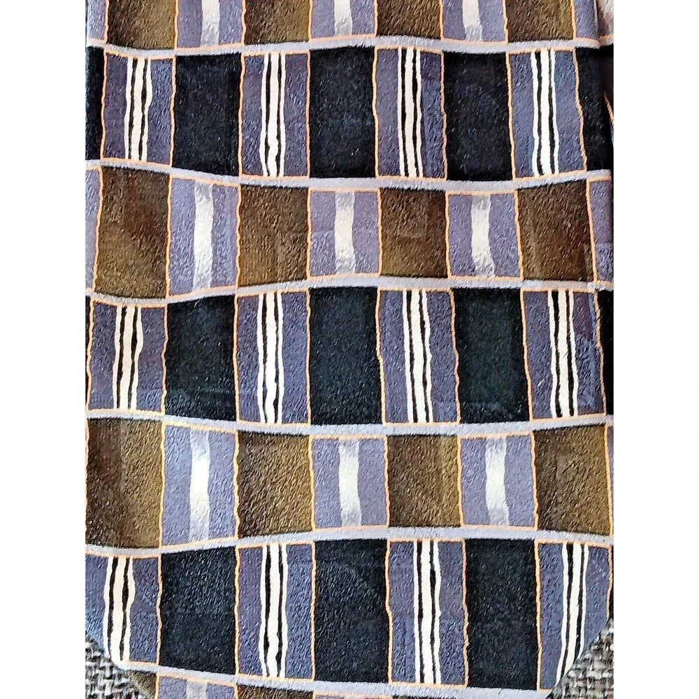 Tie 70s 80s 90s Y2K Mens Facets Silk Black Green Gray 3.75 Wide 58 Long